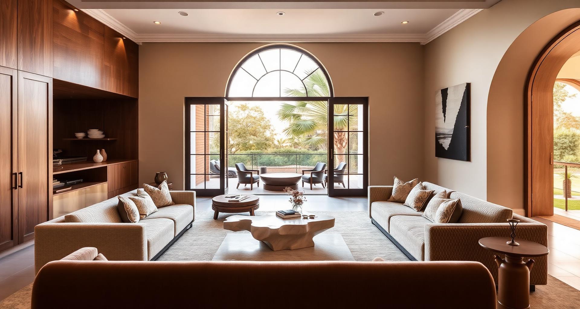 Luxury Cape Town villa interior with custom joinery and arched window