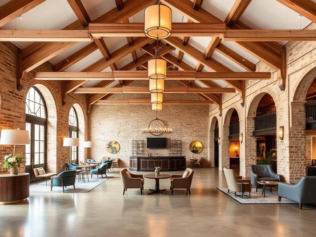 Restored historic warehouse converted to a luxury hospitality interior